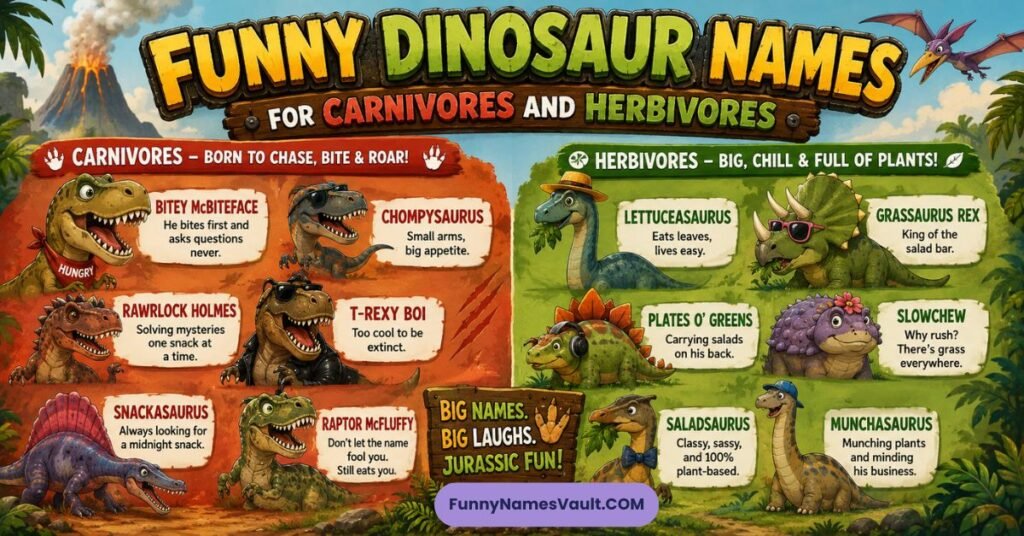 Funny Dinosaur Names For Carnivores And Herbivores